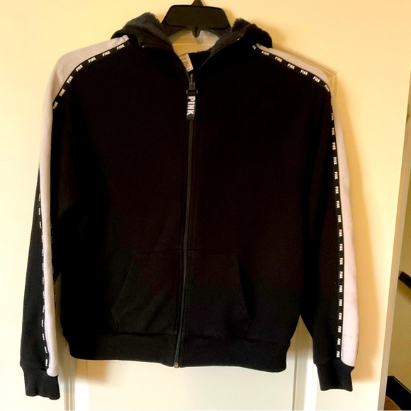 PINK Victoria’s Secret zip up sweatshirt with fuzzy hoodie - Picture 1 of 6